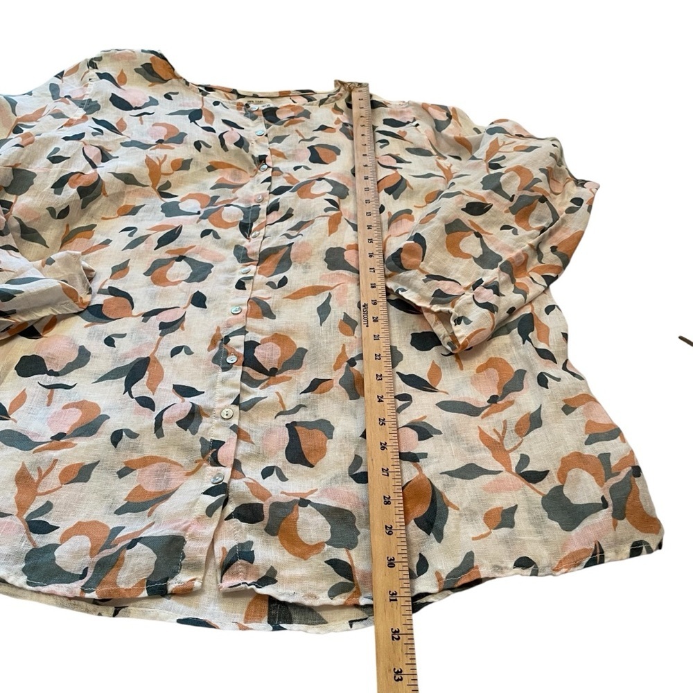 Rachel Zoe Floral- Button front/Tab Sleeves-Plus Size 3X 100% Linen Blouse/Tunic - Picture 7 of 11